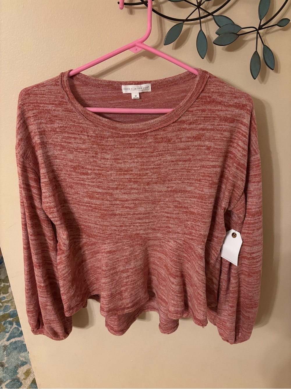 Coco & Jaimeson Rose Marled Peplum Sweatshirt - Medium